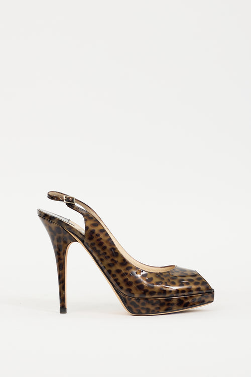 Jimmy Choo Brown & Black Patent Leather Printed Slingback Heel