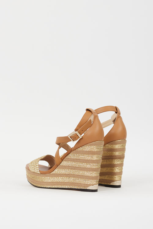 Jimmy Choo Brown & Gold Leather Braided Portia 120 Wedge