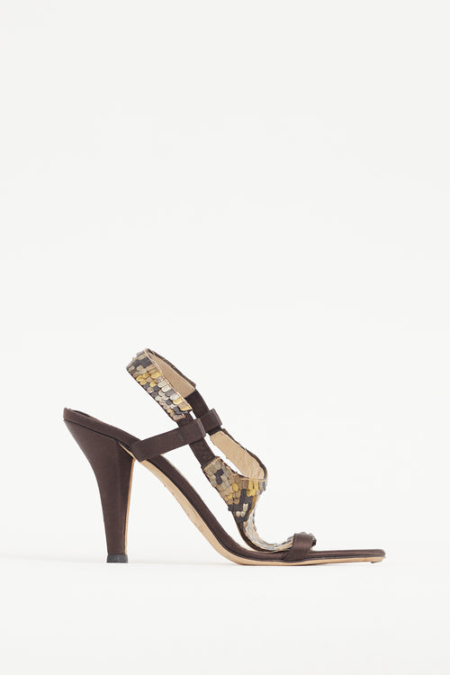 Jimmy Choo Brown & Multicolour Satin & Sequin Heel