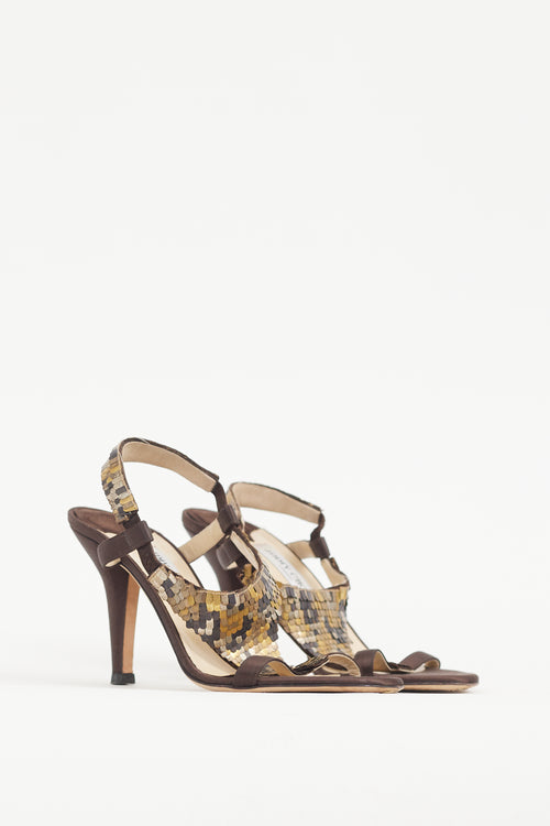 Jimmy Choo Brown & Multicolour Satin & Sequin Heel