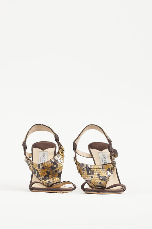 Jimmy Choo Brown & Multicolour Satin & Sequin Heel
