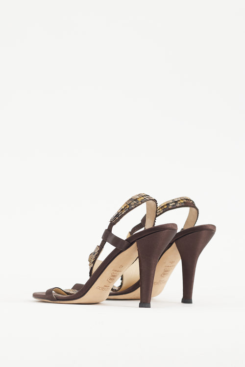 Jimmy Choo Brown & Multicolour Satin & Sequin Heel