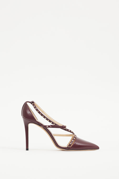Jimmy Choo Burgundy & Gold Leather Studded Tiff Heel