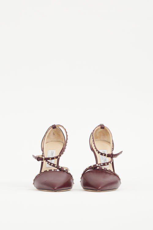 Jimmy Choo Burgundy & Gold Leather Studded Tiff Heel