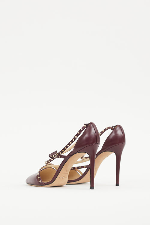Jimmy Choo Burgundy & Gold Leather Studded Tiff Heel