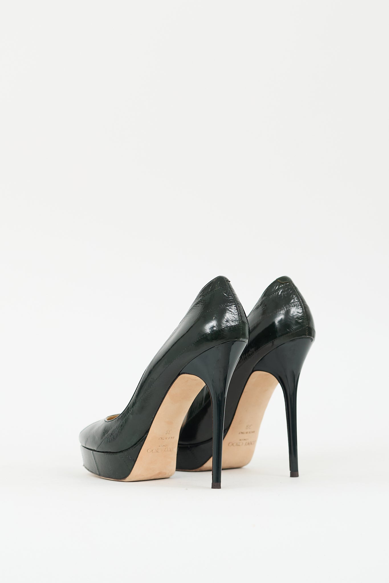 Jimmy Choo Dark Green Textured Leather Eros Pump