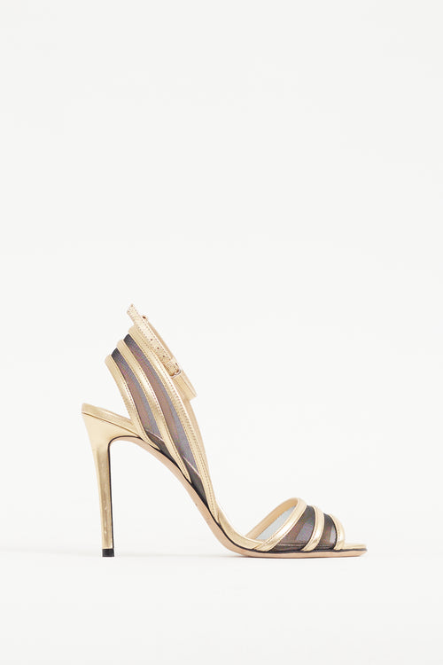 Jimmy Choo Gold & Black Leather & Mesh Betty Illusion Heel