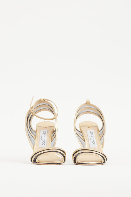 Jimmy Choo Gold & Black Leather & Mesh Betty Illusion Heel