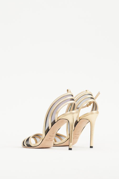 Jimmy Choo Gold & Black Leather & Mesh Betty Illusion Heel