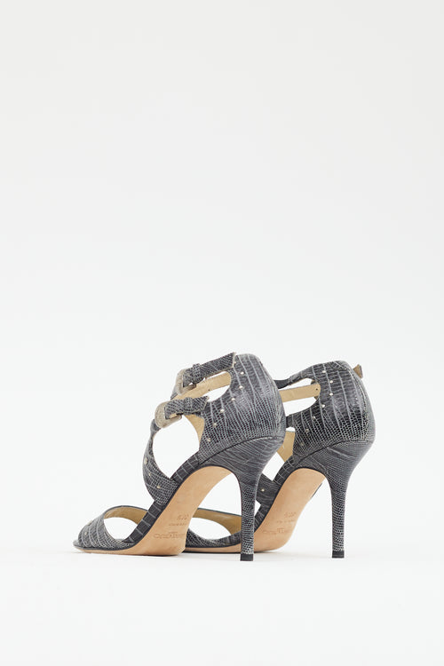 Jimmy Choo Grey & Silver Embossed Stud Heel