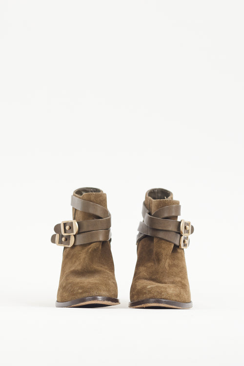 Jimmy Choo Khaki Brown & Gold Suede Wrapped Strap Bootie