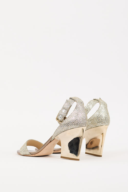 Jimmy Choo Silver & Gold Glitter Edina Heel