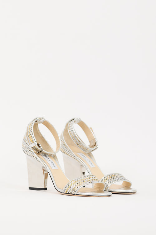 Jimmy Choo Silver & Gold Woven Edina Heel