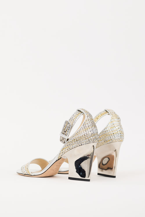 Jimmy Choo Silver & Gold Woven Edina Heel
