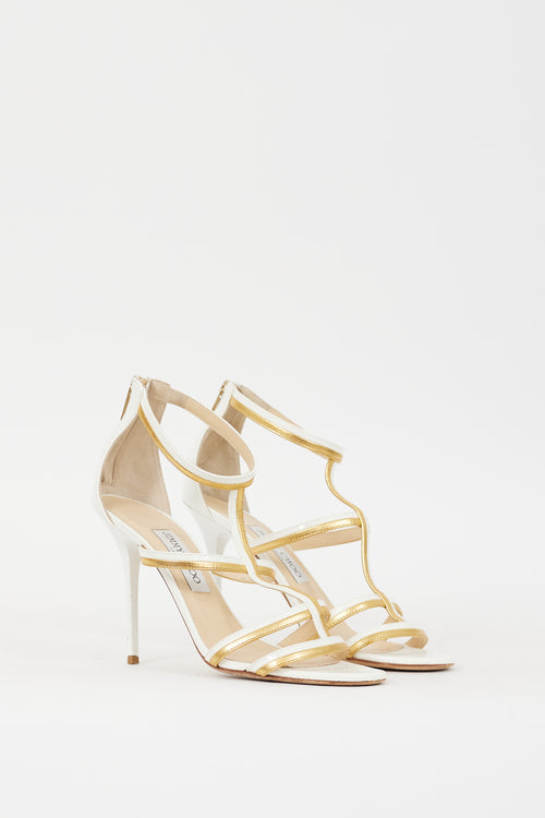 Jimmy Choo White & Gold Leather Thistle 100 Heel
