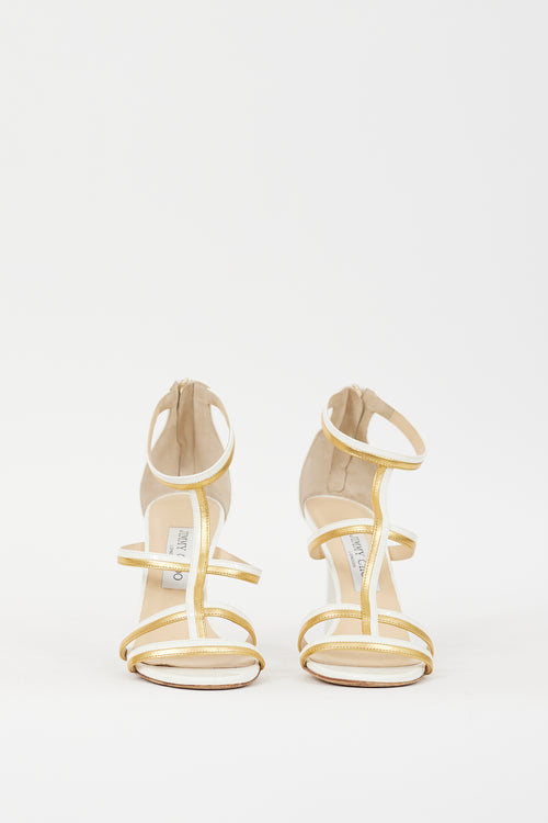 Jimmy Choo White & Gold Leather Thistle 100 Heel