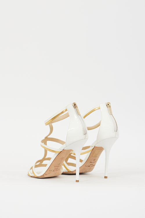 Jimmy Choo White & Gold Leather Thistle 100 Heel