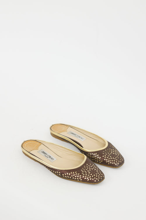 Jimmy Choo Brown & Gold Glitter Maya Mule