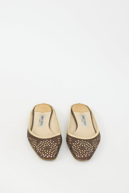 Jimmy Choo Brown & Gold Glitter Maya Mule