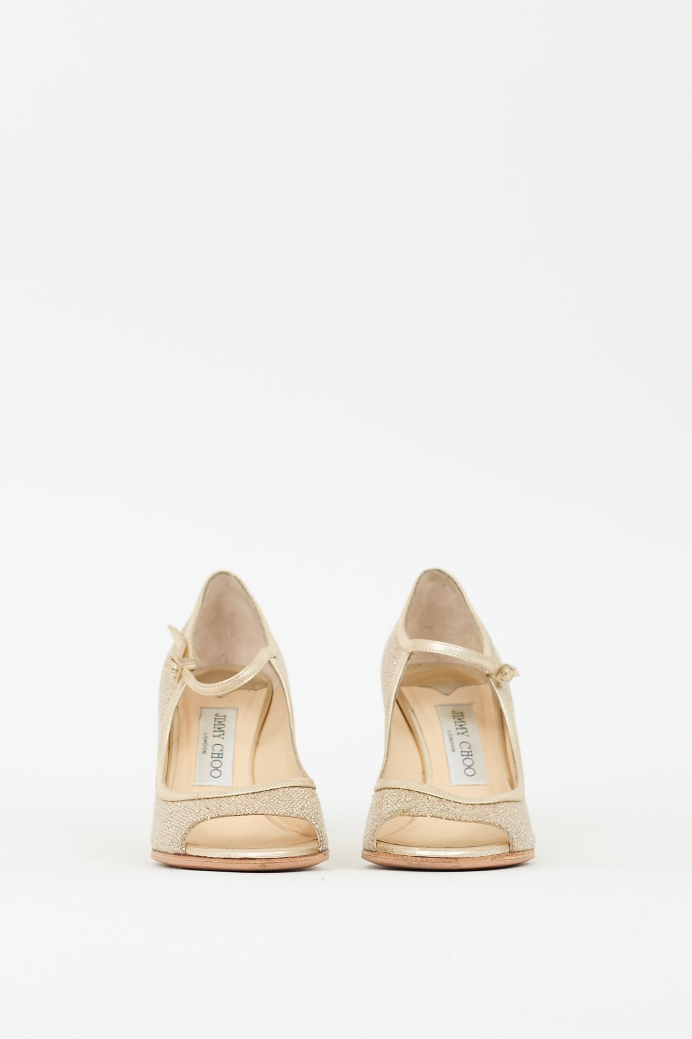Jimmy Choo Gold Glitter & Leather Peep Toe Pump