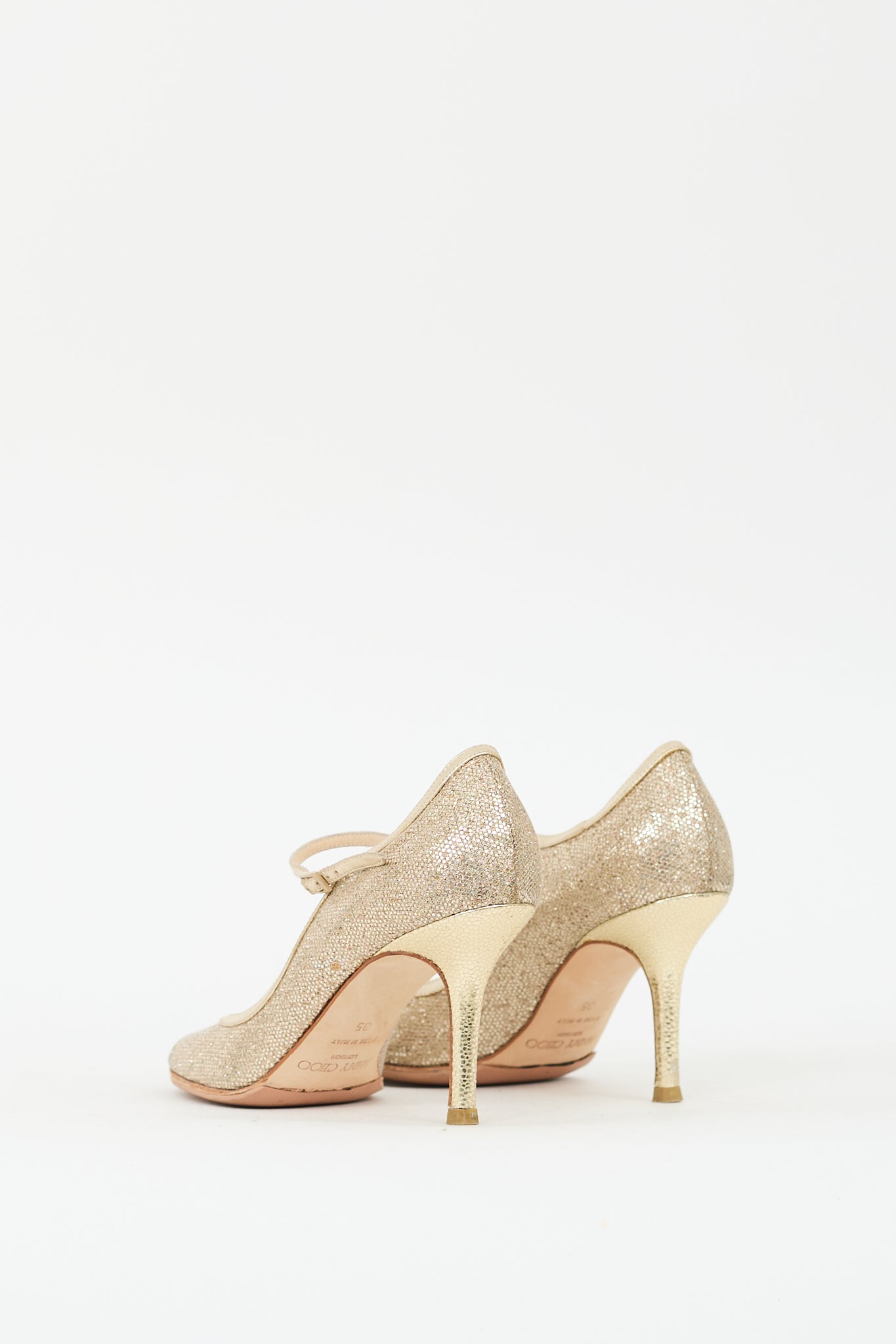 Jimmy Choo Gold Glitter & Leather Peep Toe Pump