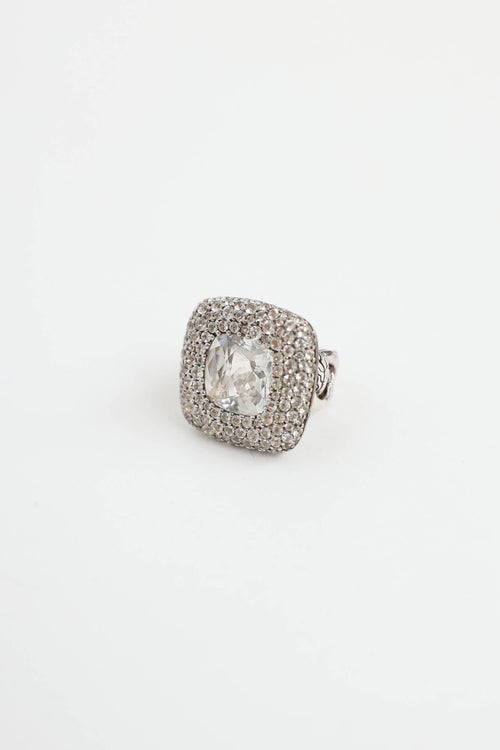 John Hardy Sterling Silver and White Topaz Halo Batu Ring