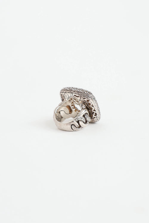 John Hardy Sterling Silver and White Topaz Halo Batu Ring