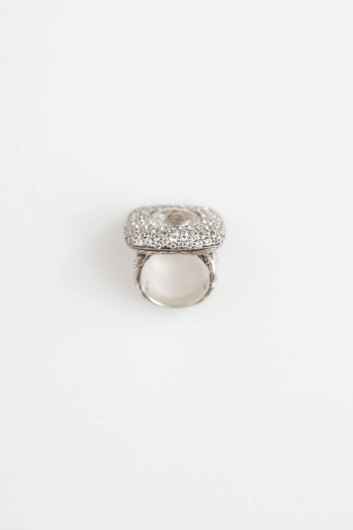 John Hardy Sterling Silver and White Topaz Halo Batu Ring