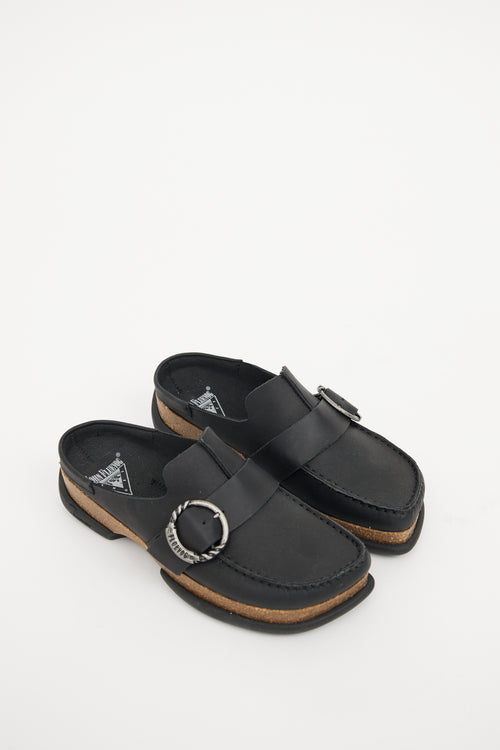 John Fluevog Black Linn Buckle Mule