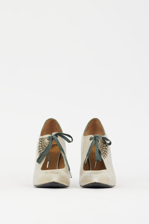 John Fluevog Grey & Blue Leather Estella Bootie