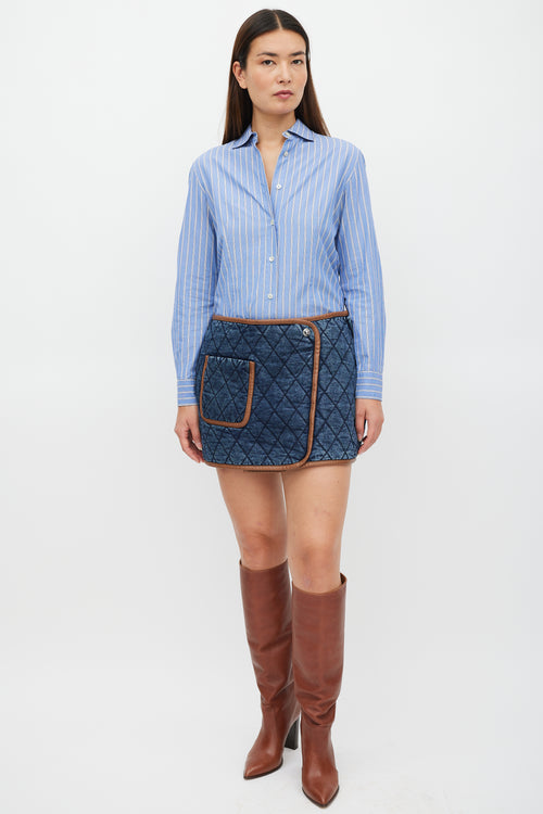 Jonathan Simkhai Navy & Brown Quilted Denim Skirt