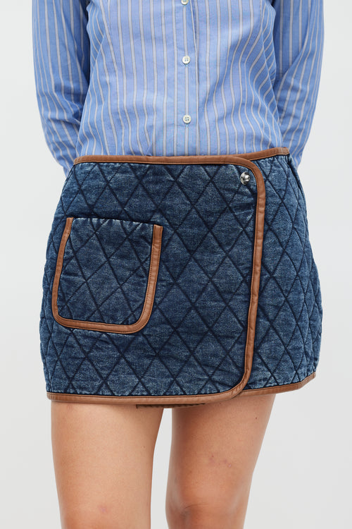 Jonathan Simkhai Navy & Brown Quilted Denim Skirt