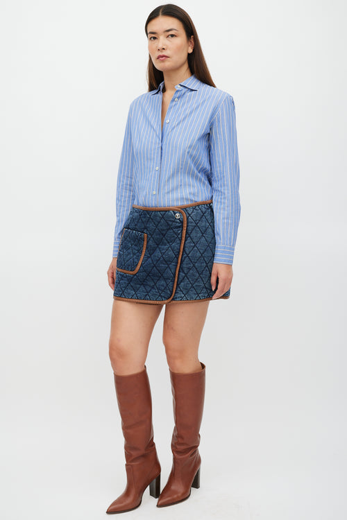 Jonathan Simkhai Navy & Brown Quilted Denim Skirt