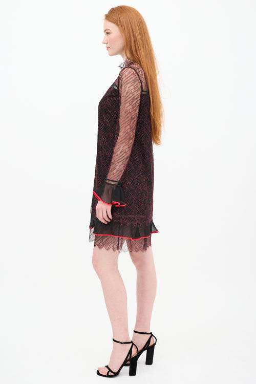 Jonathan Simkhai Black & Red Silk Lace Shift Dress