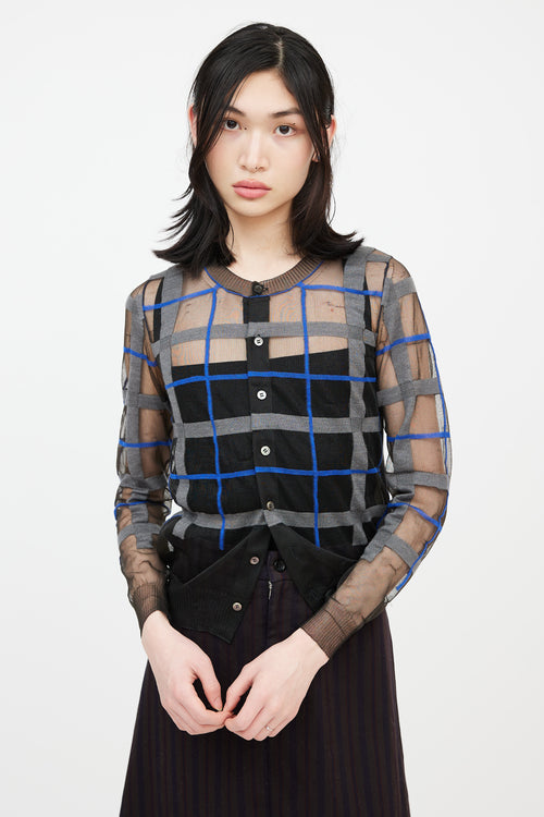 Junya Watanabe AD 2012 Black & Multicolour Check Mesh Cardigan