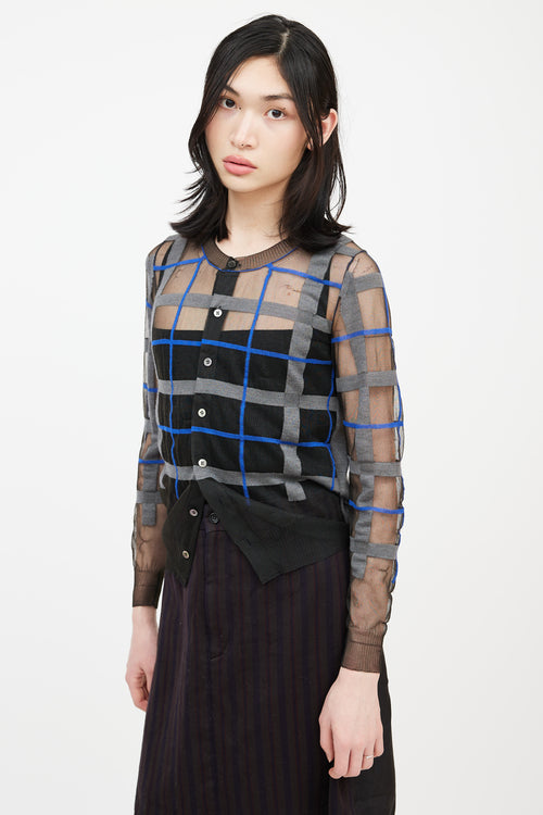 Junya Watanabe AD 2012 Black & Multicolour Check Mesh Cardigan