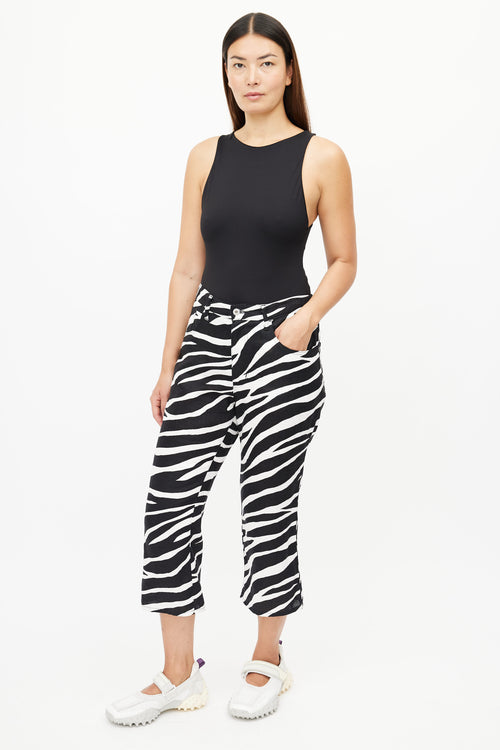 Junya Watanabe Black & White Linen Print Cropped Pant