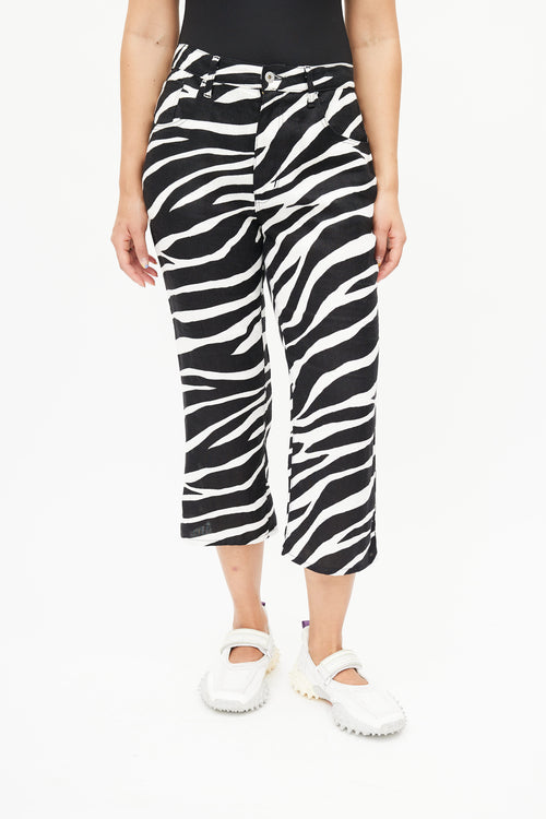 Junya Watanabe Black & White Linen Print Cropped Pant