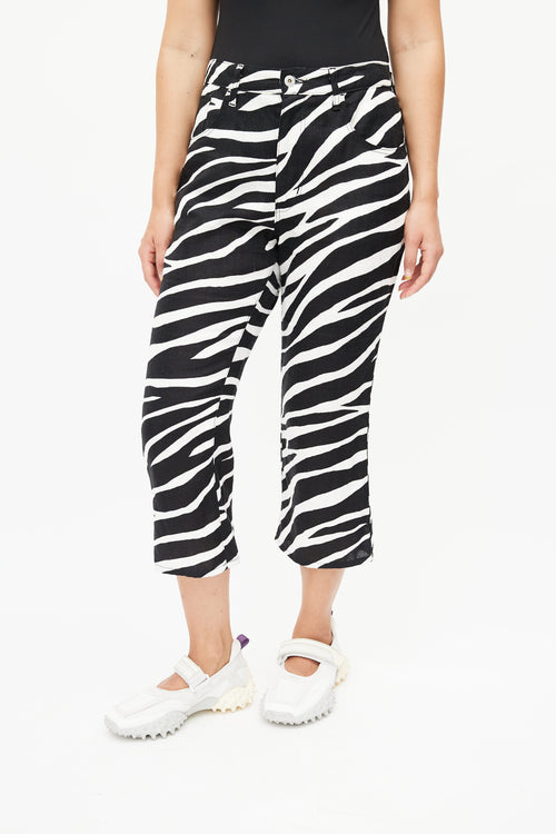 Junya Watanabe Black & White Linen Print Cropped Pant
