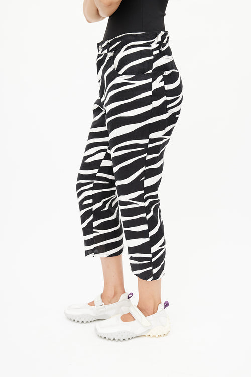 Junya Watanabe Black & White Linen Print Cropped Pant