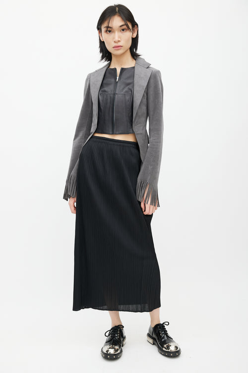 Junya Watanabe Grey & Black Leather Vest Fringe Blazer