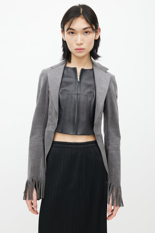 Junya Watanabe Grey & Black Leather Vest Fringe Blazer