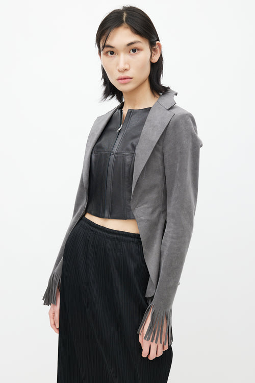 Junya Watanabe Grey & Black Leather Vest Fringe Blazer