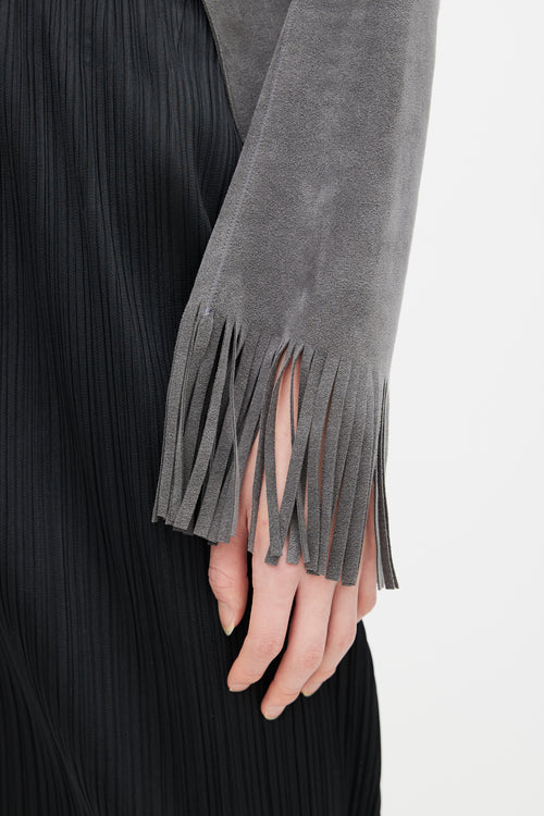 Junya Watanabe Grey & Black Leather Vest Fringe Blazer