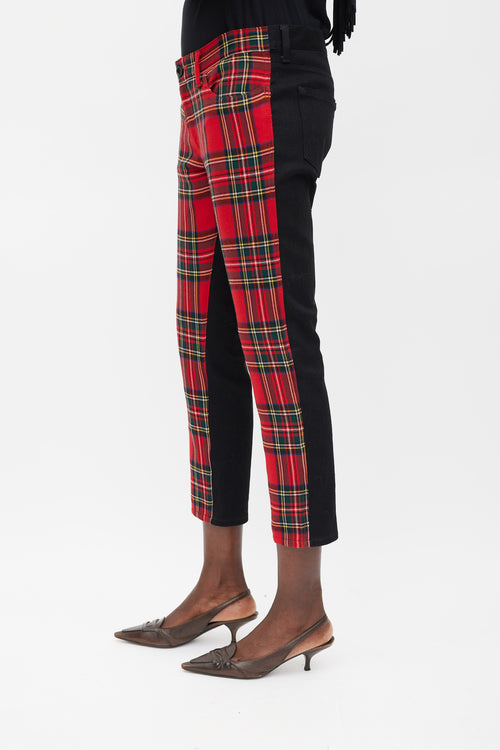 Junya Watanabe Red & Multicolour Plaid Front Trousers