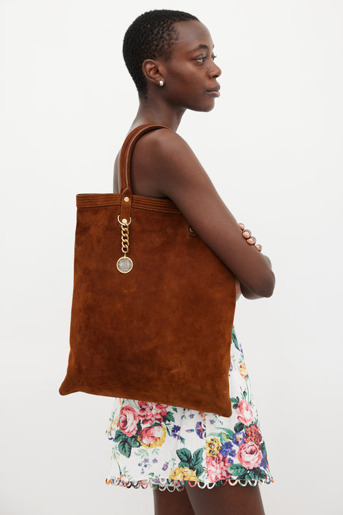 Lanvin Dark Brown & Gold Suede Tote