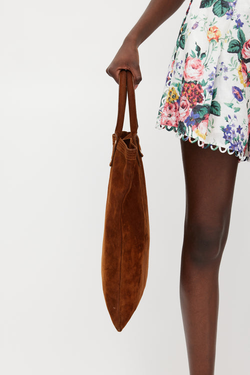 Lanvin Dark Brown & Gold Suede Tote