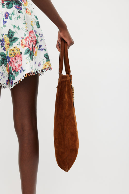 Lanvin Dark Brown & Gold Suede Tote