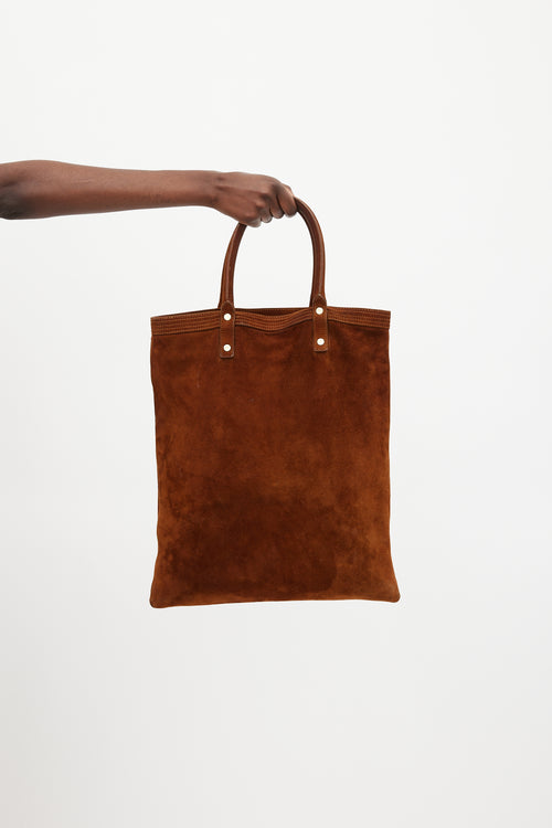 Lanvin Dark Brown & Gold Suede Tote