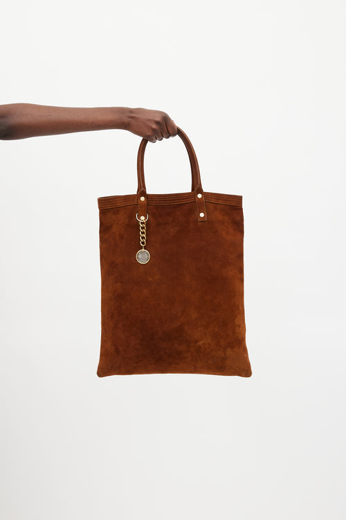 Lanvin Dark Brown & Gold Suede Tote